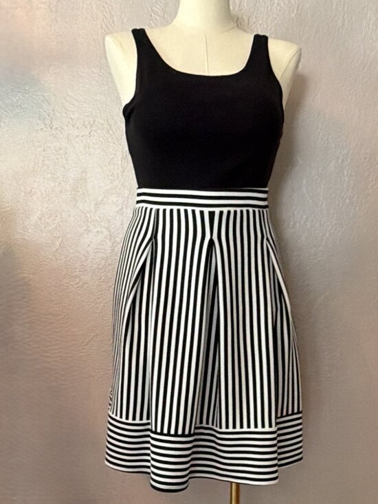 Faith and Joy Dresses & Skirts - Faith and Joy Black and White Striped Fit and Flare Skater Skirt Size Large
